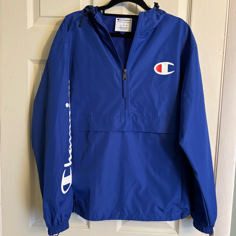 Champion Adult Royal Blue Pullover Fall Rain Quarter Zip Windbreaker Jacket